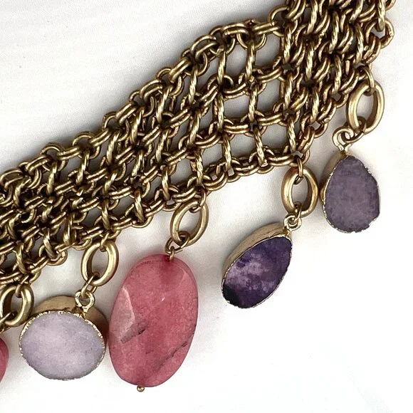 Amazing Chico's bib style necklace, gold tone, Drusy Quartz, Agate dangles - Picture 9 of 9
